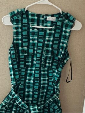 Calvin Klein Teal and Black Geometric Sleeveless Dress